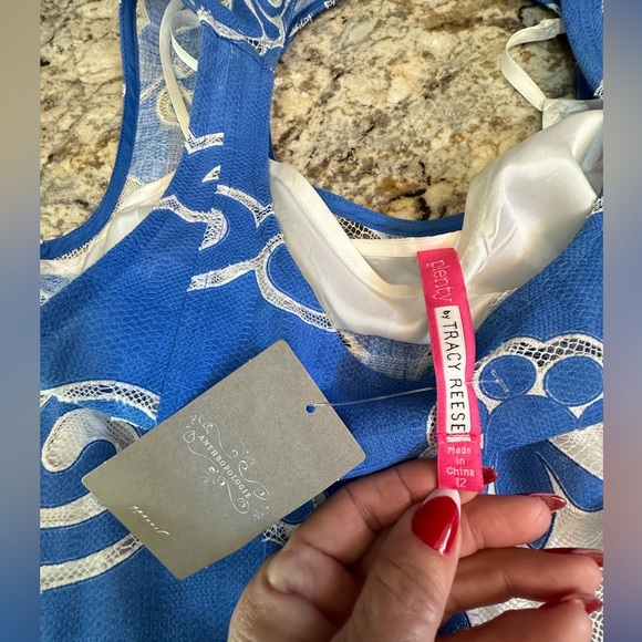 Tracey Reese by Anthropologie blue white eyelet dress sleeveless NWT sz 12 - Picture 16 of 17